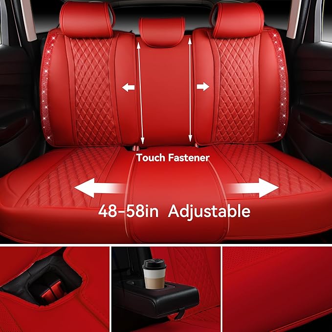 CAR PASS Nappa Leather Bling Diamond Car Seat Covers Full Set Universal Cushioned, Waterproof Heavy-Duty Anti-Slip Luxury Lea