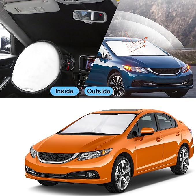 TINGLU Sun Shade for Honda Civic 2012-2015 Accessories Windshield Sun Shade Window Shade UV Rays Protection Sun Visor Cover with Steering Wheel Sunshade Storage Bag