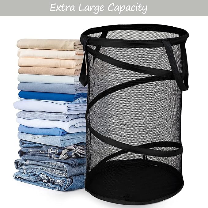 BATTOO 2 Pack Large Collapsible Laundry Basket Foldable Mesh Pop Up Hamper with Handles for Laundry Room, Bathroom, Kids Room