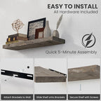 Floating Shelves, 8 Inch Deep Rustic Solid Reclaimed Wood Wall Shelves for Storage, Wall Mounted Display Shelving with Invisi