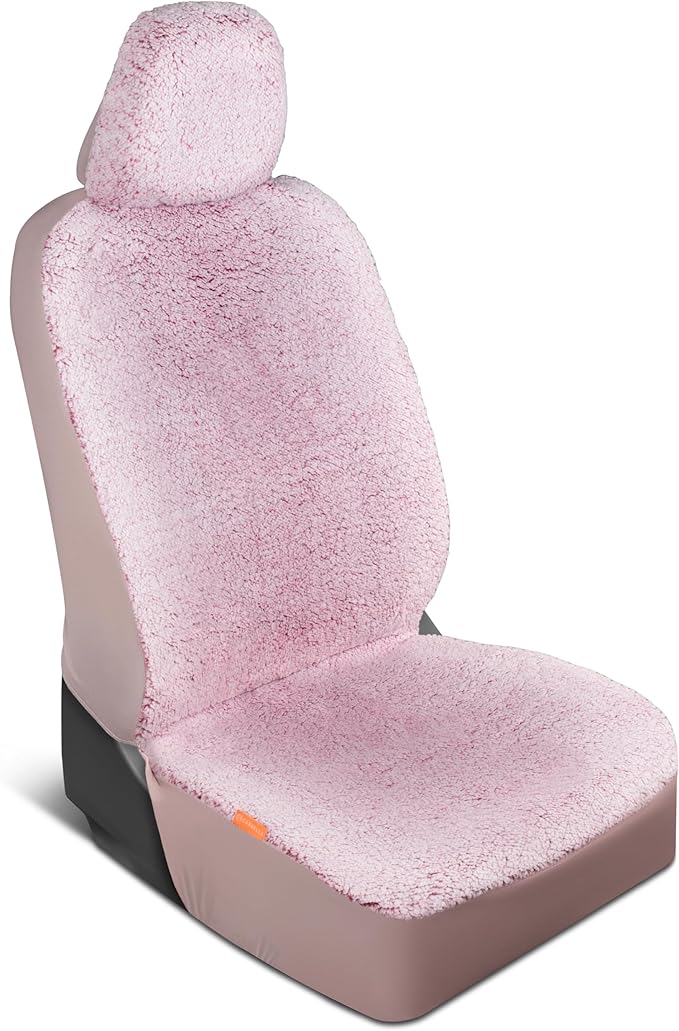 Carbella Plush Sherpa Fleece Car Seat Cover, 1 Piece Pink Seat Cover for Cars with Soft Cushioned Touch, Cute Automotive Inte