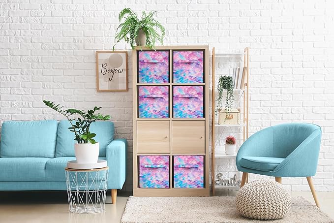 Sorbus Fabric Storage Cubes - 6 Foldable Tie Dye Storage Bins for Organizing Cubbies, Toy Box - Clothes Storage & Closet Orga