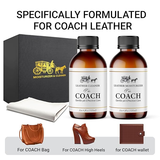 Leather Cleaner & Moisturizer Set for Coach, Gently Cleans Vachetta Leather, Restores Shine, Softens, Removes Stains & Light 
