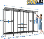 Raybee 88.2" W Clothes Rack Heavy Duty Clothing Racks for Hanging Clothes Extra Wide Portable Closet Loads 1200LBS Freestandi