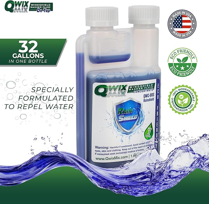 Rain Shield Windshield Washer Fluid Concentrate, 1 Bottle makes 32 Gallons– Repels Rain