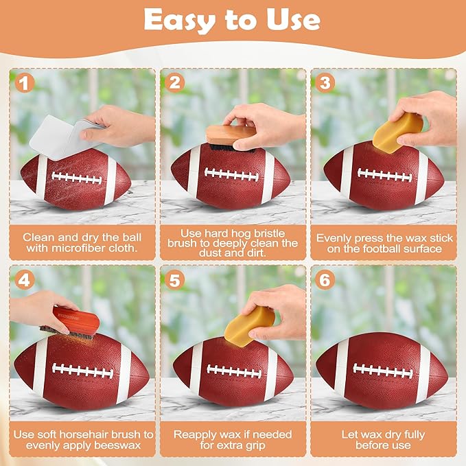 Luxiv 6Pcs Football Prep Kit, 6 in 1 Football Wax for Improved Tack Leather Football Conditioning Set for Enhanced Grip with 
