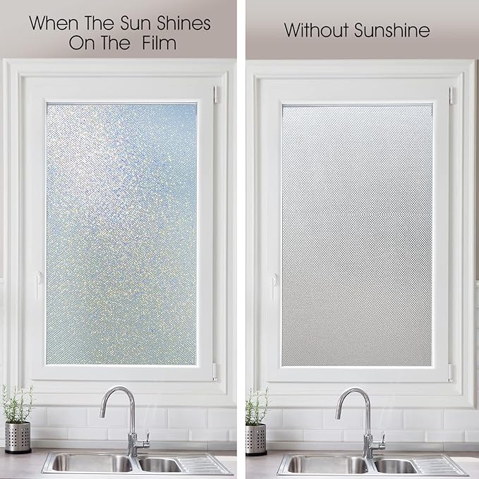 KESPEN Frosted Window Privacy Film Heat Control UV Sun Blocking Glass Stickers Static Cling Non Adhesive Door Coverings Decals for Bathroom Home Office, Sparkling, 35.4 Inch X 8.2 Feet