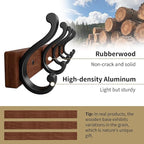 Solid Wood Wall Mounted Coat Rack, Heavy Duty 5 Hook Wooden Hanger with Metal Hooks for Hanging Hats, Coats, Towels, Backpack
