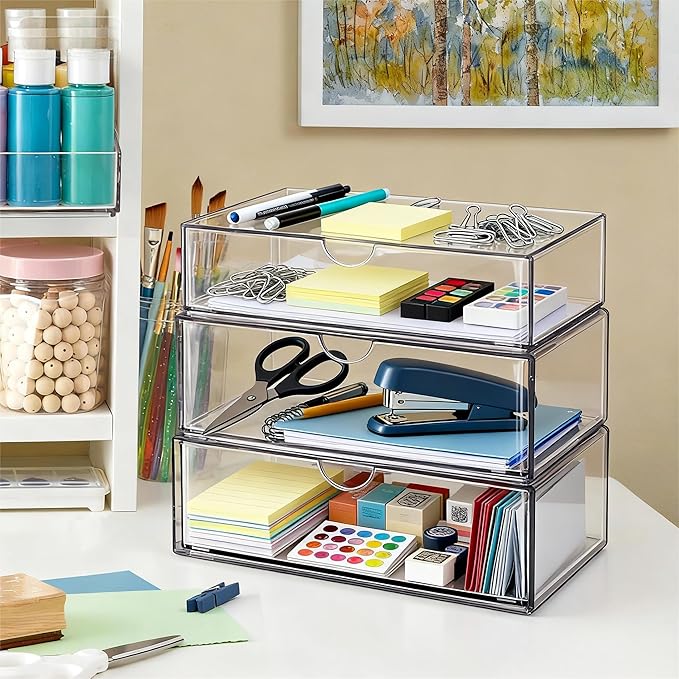 Medicine Cabinet Organizer with Removable Dividers, 3-Tier Stackable Drawer Storage for Bathroom, RV, Vanity, Countertop & De