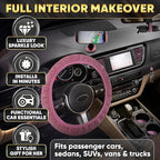 Pink Car Accessories Set, 27 Pieces – Bling Car Accessories for Interior Styling with Rhinestone Details for Daily Use, Universal Fit Kit for Steering Wheel, Vents, Mirror Area, Great Gift for Women