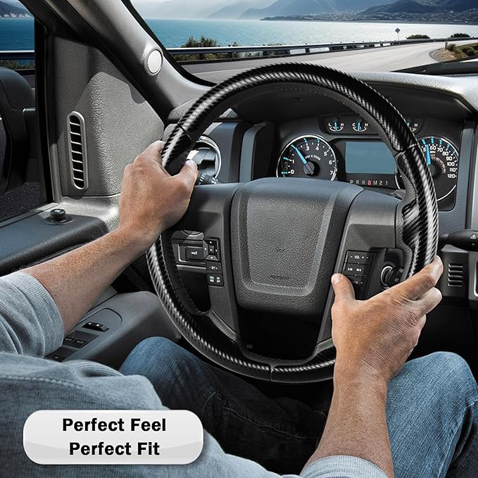 Steering Wheel Cover for Ford F150 2009-2014/ Ford Expedition 2015-2017, Car Steering Wheel Cover Protector Accessories for Ford (Matte Black)
