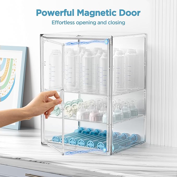 HBlife Baby Bottle Storage Organizer for Countertop Cabinet, 3 Tiers Adjustable Clear Acrylic Bottles Storage Station Case Bo