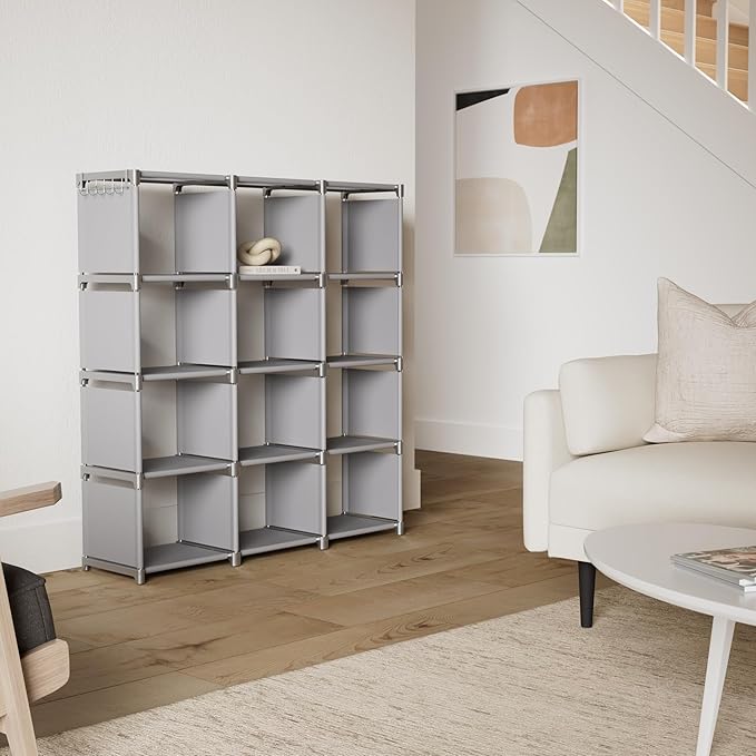 Mavivegue Book Shelf, 12 Cube Storage Organizer, DIY Bookcase, Metal Cube Bookshelf, Cubbies Closet Storage Organizer Shelves