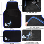 CAR PASS Universal Fit Embroidery Butterfly and Flower Car Floor Mats, Blue Car Floor Mats Fit 95% Automotive,SUVS,Sedan,Vans