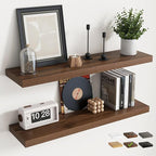 36 Inch Floating Shelves for Wall Set of 2, 8"D Wood Grain Bathroom Shelves with Invisible Brackets, Easy Install Engineered 