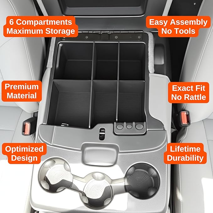 Vehicle OCD - Center Console Organizer for Dodge RAM 1500/2500/3500 (2013-18), RAM 1500 Classic (2019-24) (40/20/40 split bench seat w/automatic transmission ONLY) - Made in USA - SLX128