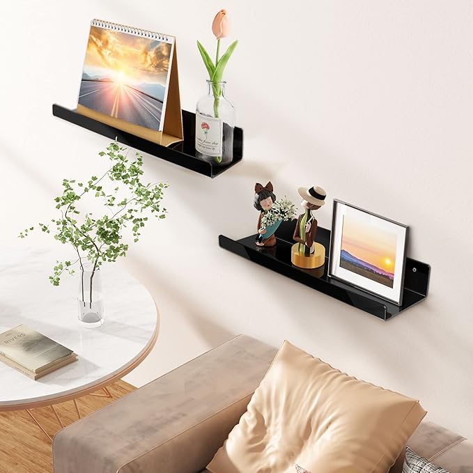 upsimples Acrylic Shelves for Wall Decor, 15" Display Shelf Perfume Organizer for Bathroom, Bedroom, Living Room, Floating Bo