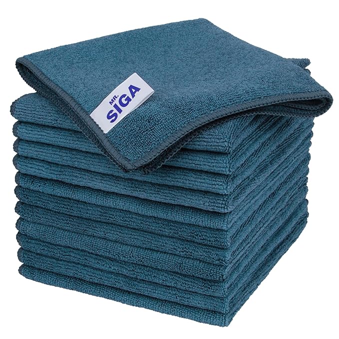 MR.SIGA Microfiber Cleaning Cloth, All-Purpose Microfiber Towels, Streak Free Cleaning Rags, Pack of 12, Light Teal, Size 32 