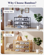 Kitsure Bamboo Wooden Shoe Rack for Closet - Stackable Shoe Organizer with Modular Structure, Space-Saving Shoe Shelf for Ent