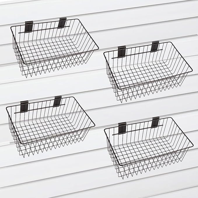 Polmart Slatwall Basket, Black (12⅝” x 6⅝", 4-Pack)