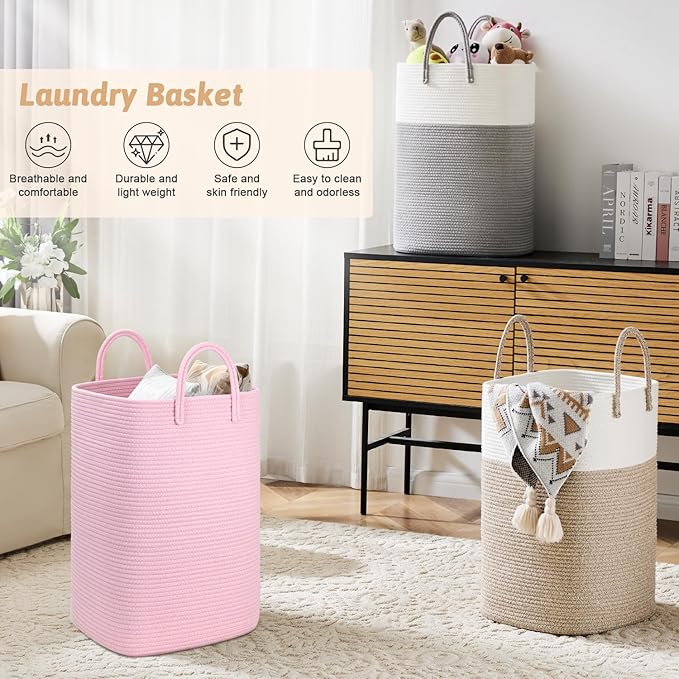 Artfeel Laundry Basket,Woven Cotton Rope Laundry Hamper,40L Versatile Storage for Dirty Clothes,Baby Toys,and Blankets in Bat