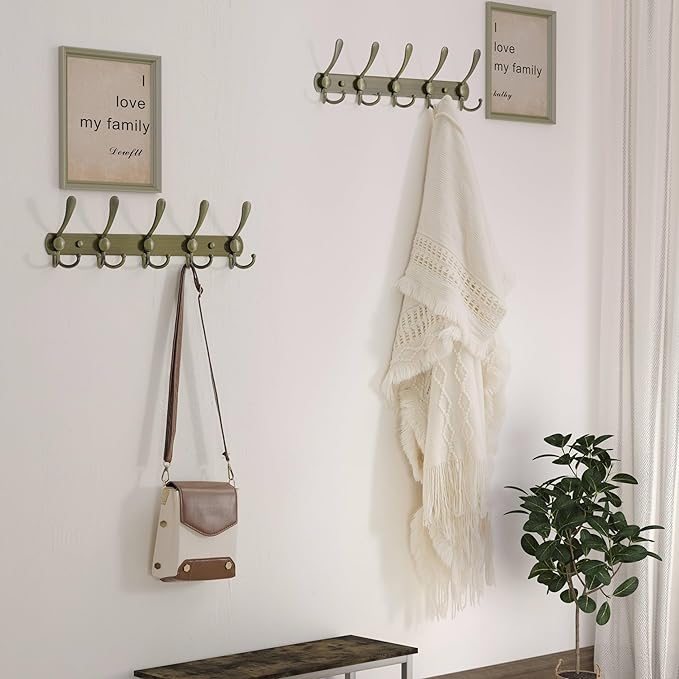 Dseap Coat Rack Wall Mounted - 5 Tri Hooks, Heavy Duty, Stainless Steel, Metal Coat Hook Rail for Coat Hat Towel Purse Robes 
