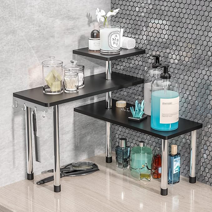ZHWS Bathroom Counter Organizer Corner Shelf – Bathroom Organization Bamboo 3 Tier Spice Rack Makeup Organizer Bookshelf Spac