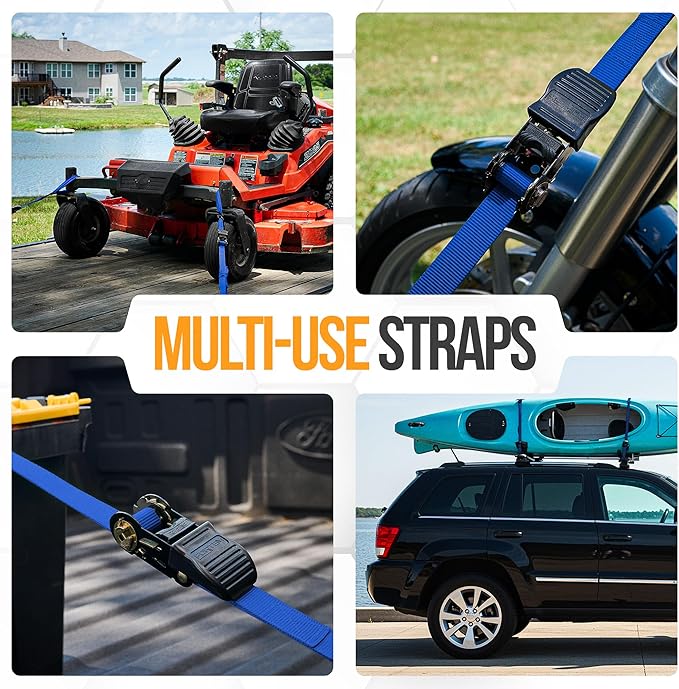 FORTEM Ratchet Straps, Tie Down Strap Set 1650lb Break Strength, 4 Pack 15ft x 1in, 4 Soft Loops, Moving Straps Tie Downs, Cargo Cam Buckles for Trucks, Carry Bag, for Men