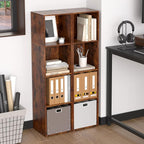 Cube Storage Organizer, 4 Cube Retro Bookshelf, Freestanding 4 Tier Open Shelf, Rustic Brown Retro Shelves for Home Office, B