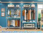 Simple Trending Clothing Garment Rack with 3 Tiers Storage Shelves, Heavy Duty Rolling Clothes Organizer Double Rods with Whe