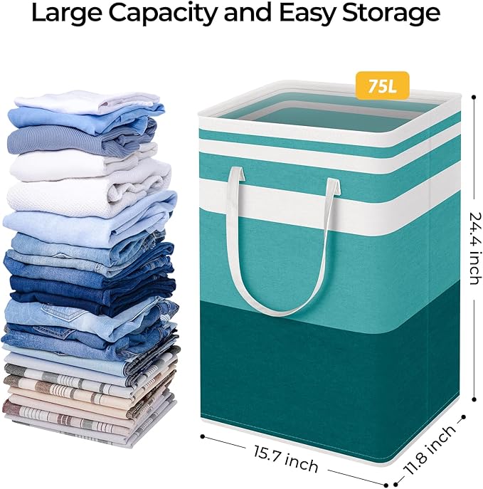 HomeHacks 2-Pack Large Laundry Basket, Waterproof, Freestanding Laundry Hamper, Collapsible Tall Clothes Hamper with Extended