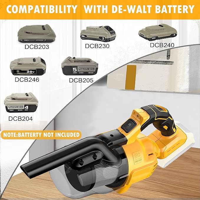 Cordless Vacuum Cleaner for Dewalt 20V Battery, 5 in 1 Handheld Electric Vacuum with Washable HEPA Filter，50CFM 100AW Cordles