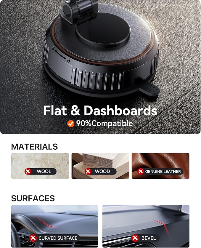 Miracase for MagSafe Car Mount [3600gf Strong Magnet & 89+LBS Suction Base] Vacuum Magnetic Phone Holders for Your Car, 360° Adjustable Dashboard & Windshield Mount for iPhone 17-12 Pro Max Plus Air
