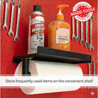 Pegboard Paper Towel Holder and Shelf, Peg Board Accessory Kit with Heavy Duty Pegboard Hooks for Garage Workshop Craft Room,