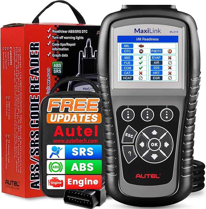 Autel Maxilink ML619 OBD2 Scanner, New Autel Scanner Upgraded Version of AL519/AL619, Code Reader with ABS SRS Diagnoses for