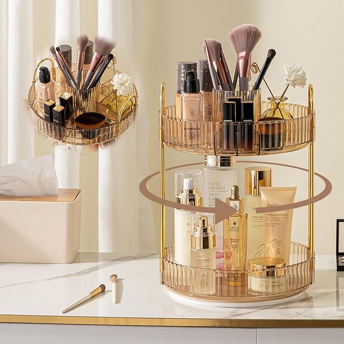 shuang qing Rotating Makeup Organizer for Vanity, High-Capacity Skincare Clear Make Up Storage Perfume Organizers Cosmetic Dr
