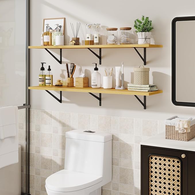 48inch Floating Shelves for Wall,10" Deep Floating Shelves with Metal Brackets,Wall Mounted Hanging Floating Shelf,Wide Displ
