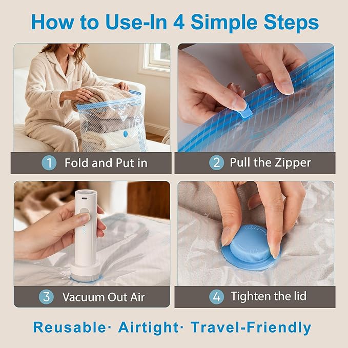 ANBIUX Vacuum Bags for Travel with Rechargeable air Pump, 16 Pack Carry-on Size Compression Packing Bags for Luggage and Suit