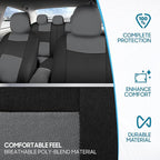 BDK PolyPro Car Seat Covers Full Set in Gray on Black, Front and Rear Split Bench Seat Covers for Cars, Easy to Install Car S