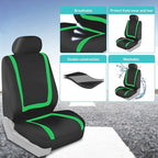 FH Group Unique Flat Cloth Full Set Car Seat Covers w. Silicone Steering Wheel Cover- Universal Fit for Most Cars, Trucks, SUVs or Vans (Green/Black)