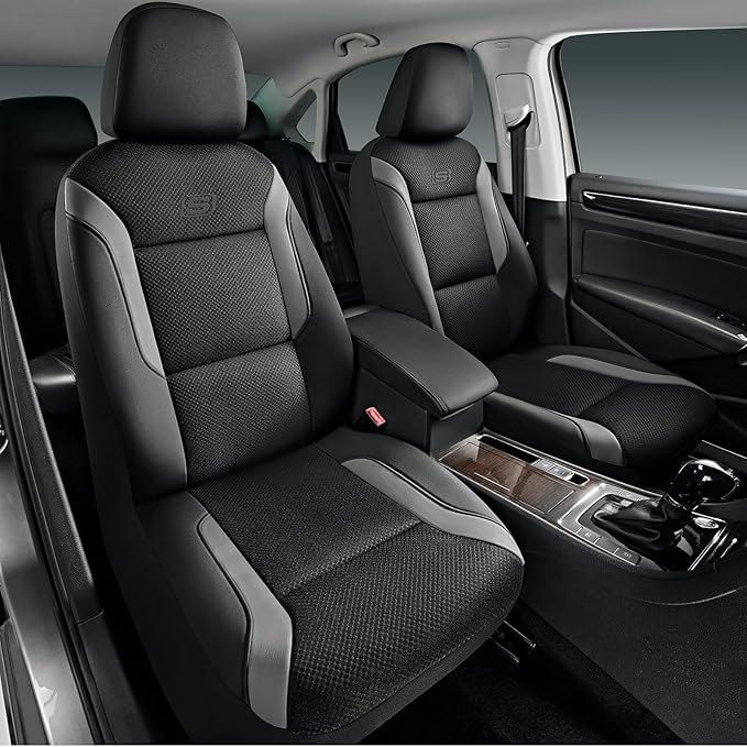 Skechers Memory Foam Car Seat Covers, Air Cool Mesh Thick Seat Covers, Gray Two Front Car Seat Protector, Airbag Compatible, 