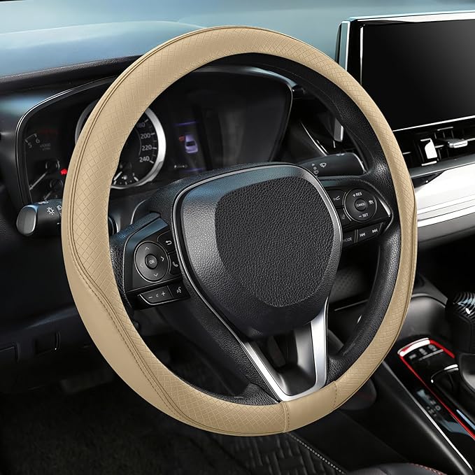 SEG Direct Steering Wheel Cover 14.5-15 inch (37-39 cm) Medium Size, Microfiber Leather, Non-Slip Comfortable Grip, Fits Cars