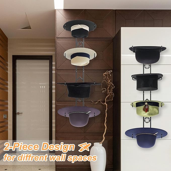 Cowboy Hat Organizer Hangers for Wall, Western Hat Rack Wall Mounted with Decorative Star, Metal Cowboy Hat Holder for Wester