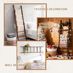 Novabright 3 Pcs Farmhouse Living Room Decoration Set with 5.6 Ft Wooden Blanket Ladder 20 x 13 Inches Large Woven Blanket Ba