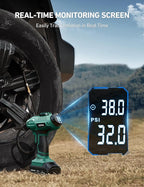 AstroAI C2 Cordless Tire Inflator Air Compressor 20V Rechargeable Battery Powered 160PSI Portable Air Pump with 12V Car Power Adapter Digital Pressure Gauge for Cars Motorcycles JY16P160-18 Green