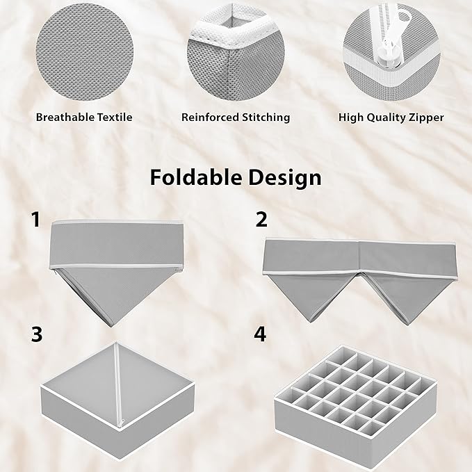 Simple Houseware 4-Pack Drawer Organizer Set - Closet Dividers for Underwear, Socks, Bras, Scarves, Ties - Foldable Non-Woven