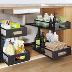 Under Sink Organizer, 2-Tier Dual Pull Out Cabinet Organizer Drawers With Smooth Circular Rail, Large Capacity Metal Mesh Sli