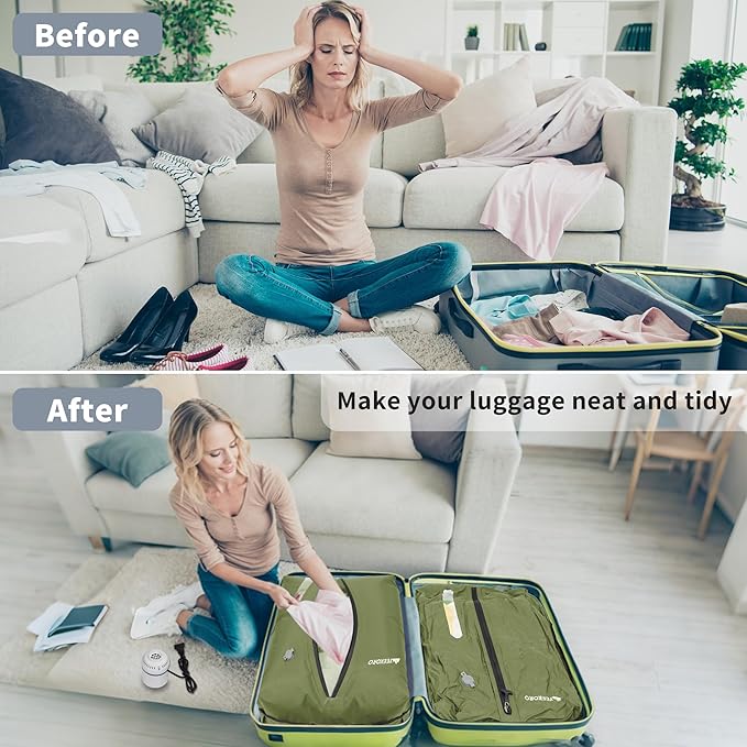 Vacuum Bag for Travel, Reusable Vacuum Compression Bags with Wired Pump for Travel Suitcases, Professional IPX8 Waterproof Tr