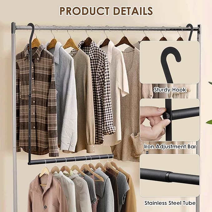 Closet Rod Extenders - Black Adjustable Closet Hanging Rod, Width & Height Expandable Clothes Rod, Space-Saving Closet Organi
