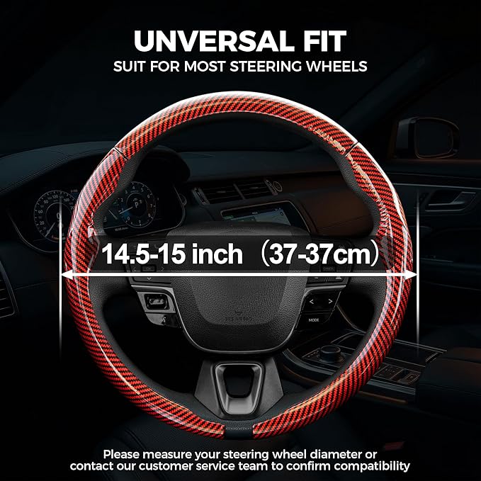 West Llama Carbon Fiber Steering Wheel Covers,3 Piece Car Wheel Cover Universal Fit 99% Cars(Glossy Red)